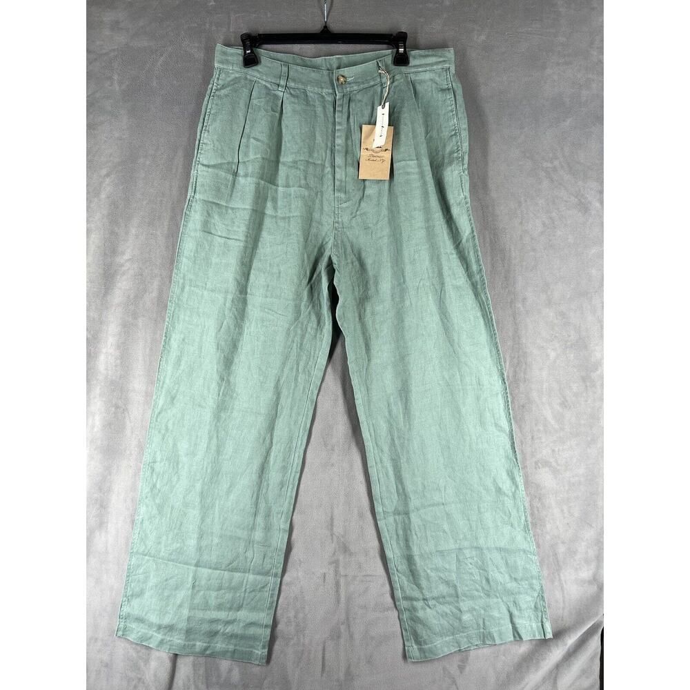 Denimist Double Pleat Wide-Leg Pants Size 30 Green 100% Linen